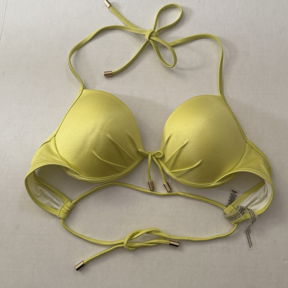 Victoria's Secret Swimwear Bikini Top String Straps Neon Yellow Green 34C